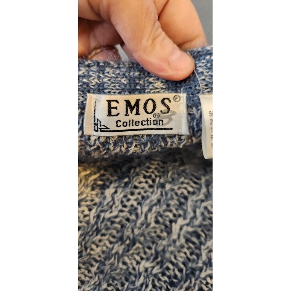 VTG EMOS COLLECTION Blue/White Cable Knit Silk Blend Tunic Cardigan Sweater SZ M - Picture 6 of 8